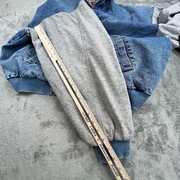 Basic Bomber Jean Trucker Jacket Men's XL Blue Denim Hooded Snap Button RN 90163 - Picture 6 of 16